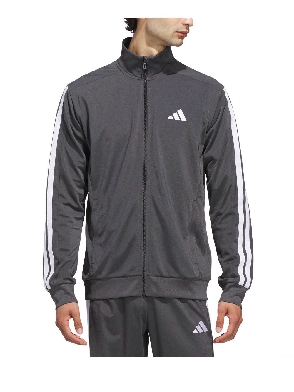 adidas Dark Gray Track Jacket with White Sleeve Stripes